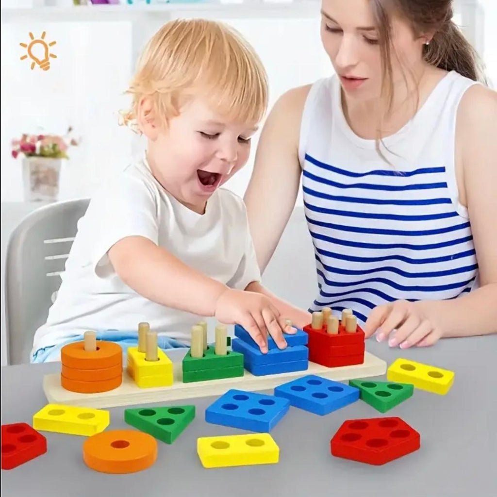 Wooden toy classification and stacking, educational wooden toy color recognition for boys and girls, shape classifiers and learning puzzles - perfect gifts! (Educational toys)