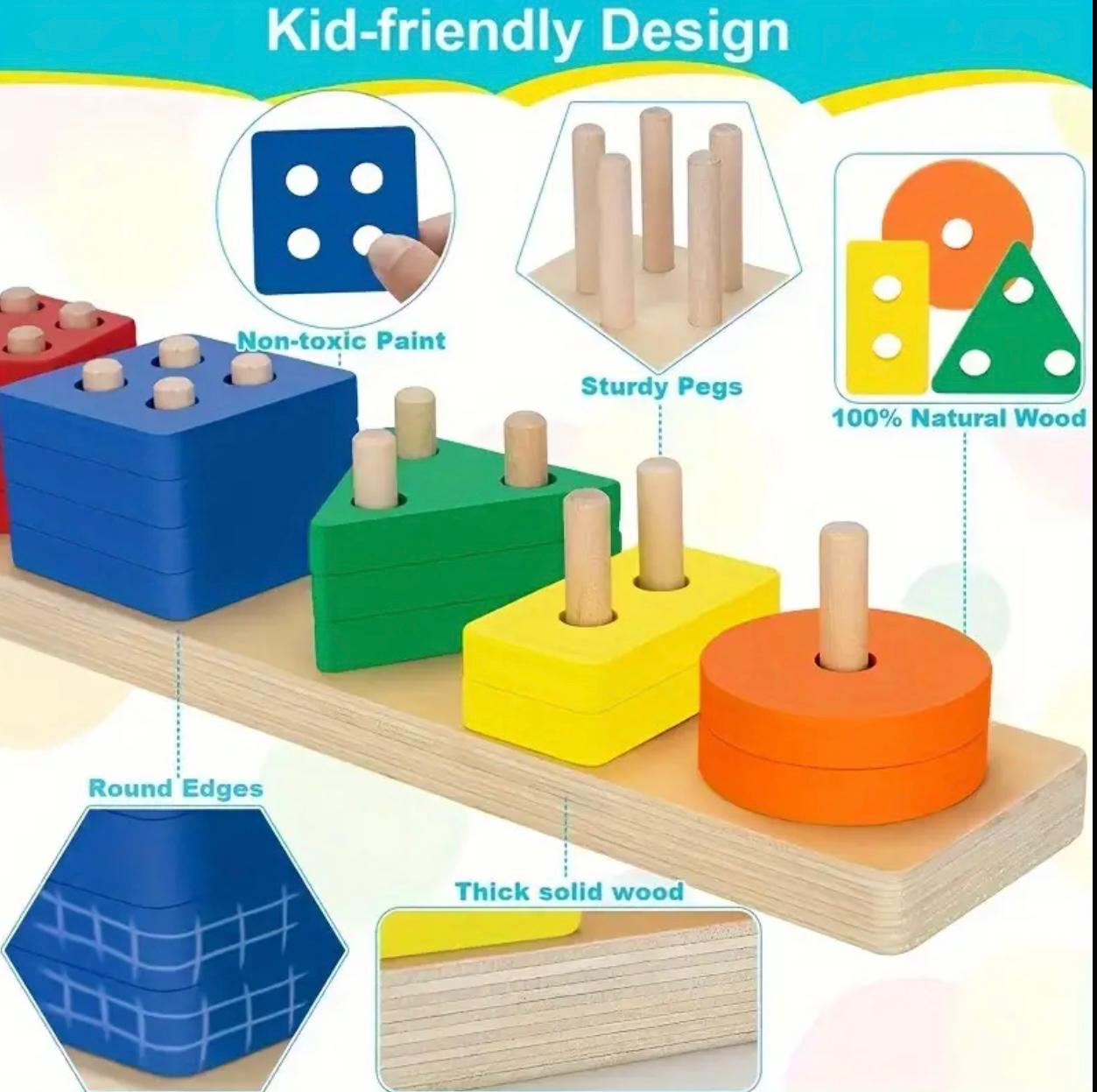 Wooden toy classification and stacking, educational wooden toy color recognition for boys and girls, shape classifiers and learning puzzles - perfect gifts! (Educational toys)