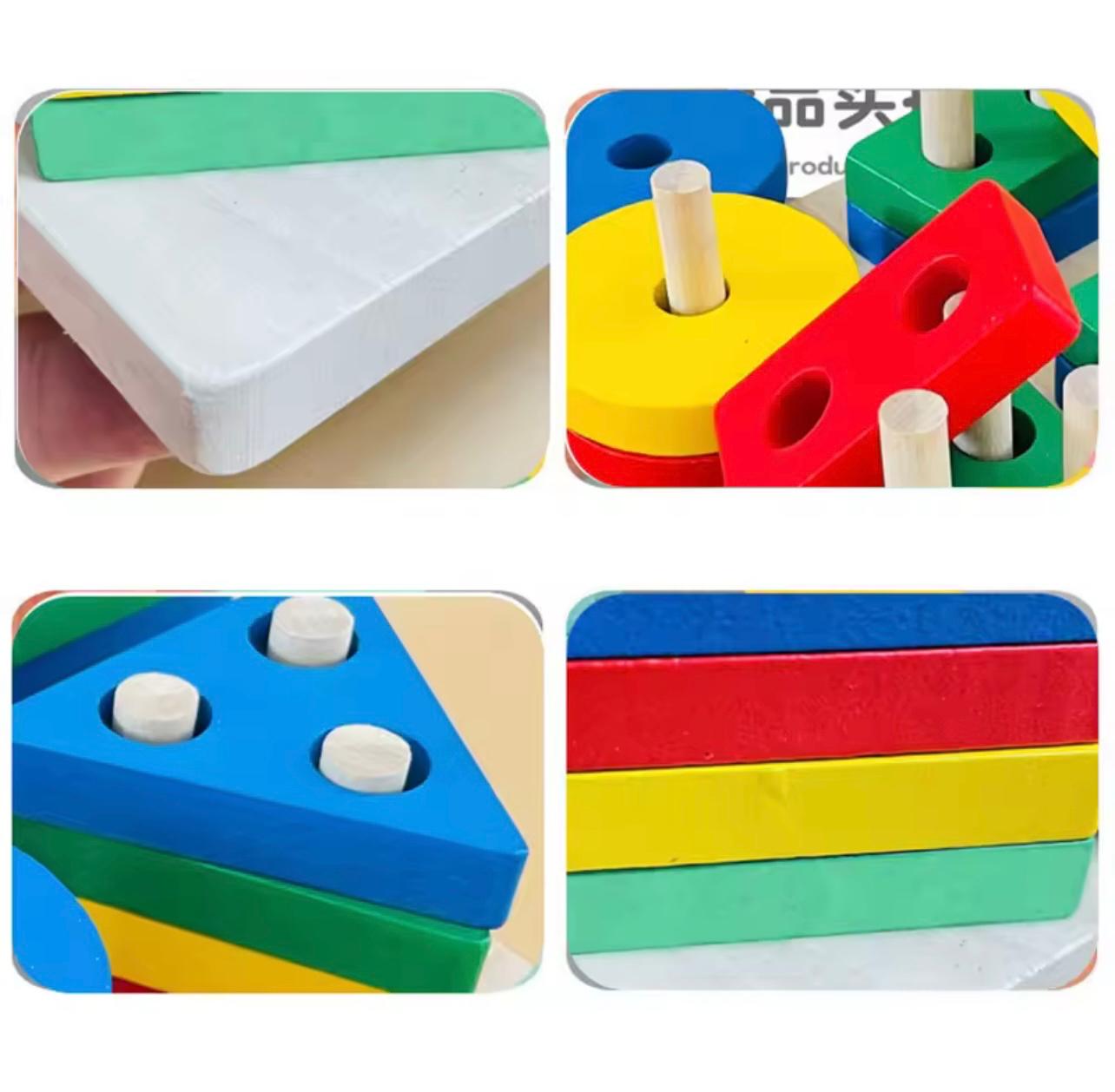 Wooden toy classification and stacking, educational wooden toy color recognition for boys and girls, shape classifiers and learning puzzles - perfect gifts! (Educational toys)