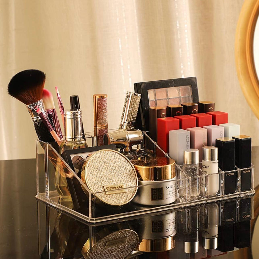 Makeup Storage Box Skin Care Large Transparent Cosmetics Display Box Stackable Storage Box With 5 Drawers For Dressing Table, 2-piece Set