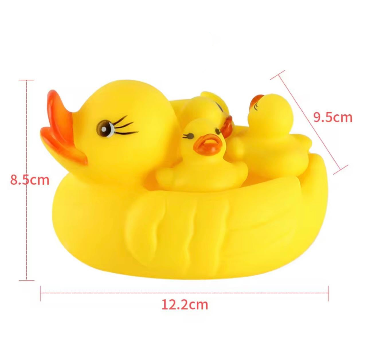 6 pcs Set  Children's Little Yellow Duck Bath Toy Set Plastic Water Play Toy with Squeeze Sound,( 4 Duck 2 swimming Rings )