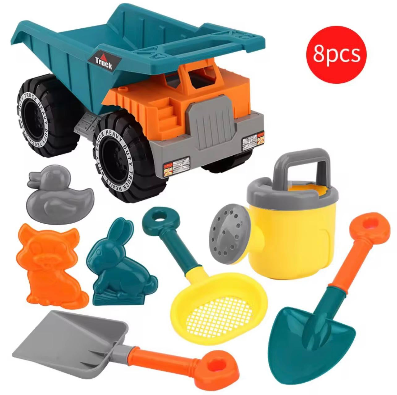 8 pcs Large Truck Beach and Snow Toy Set with Watering Can, Perfect Outdoor Sand Truck for Kids' Birthday Gift
