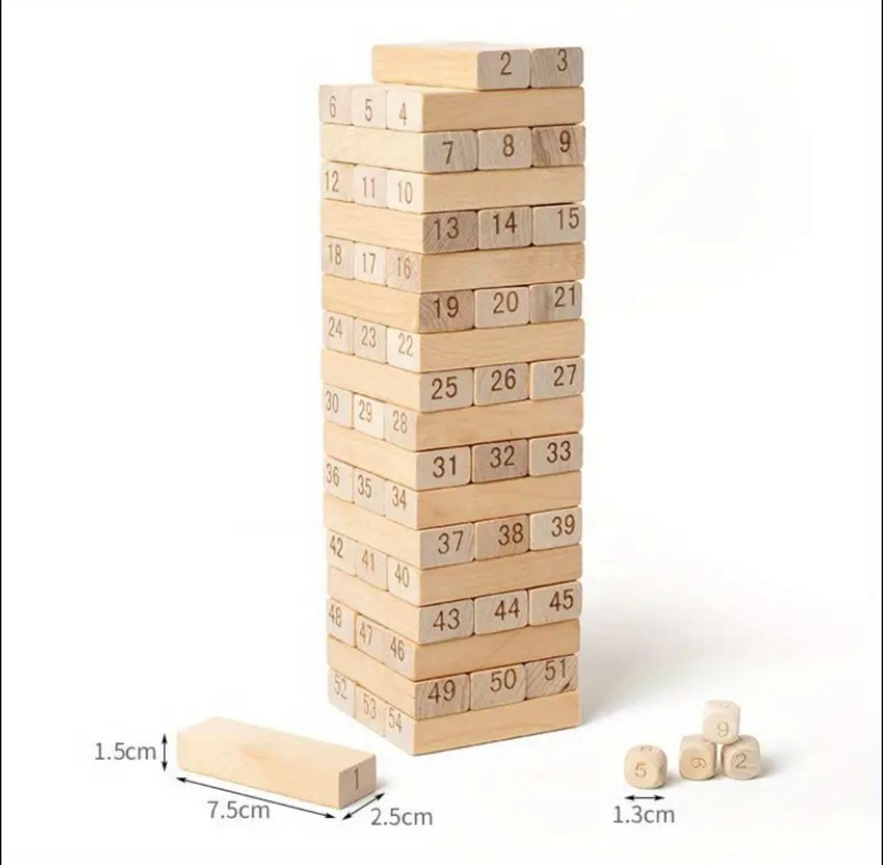 Wooden Stacking Tower Game, 48 Natural Wooden Blocks, Family Parent Party Balance Challenge, Stimulating, Single vs. Multiplayer Interaction, Parent Interaction, Party Toys, Birthday Gift.