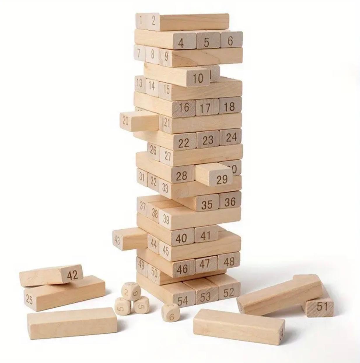 Wooden Stacking Tower Game, 48 Natural Wooden Blocks, Family Parent Party Balance Challenge, Stimulating, Single vs. Multiplayer Interaction, Parent Interaction, Party Toys, Birthday Gift.