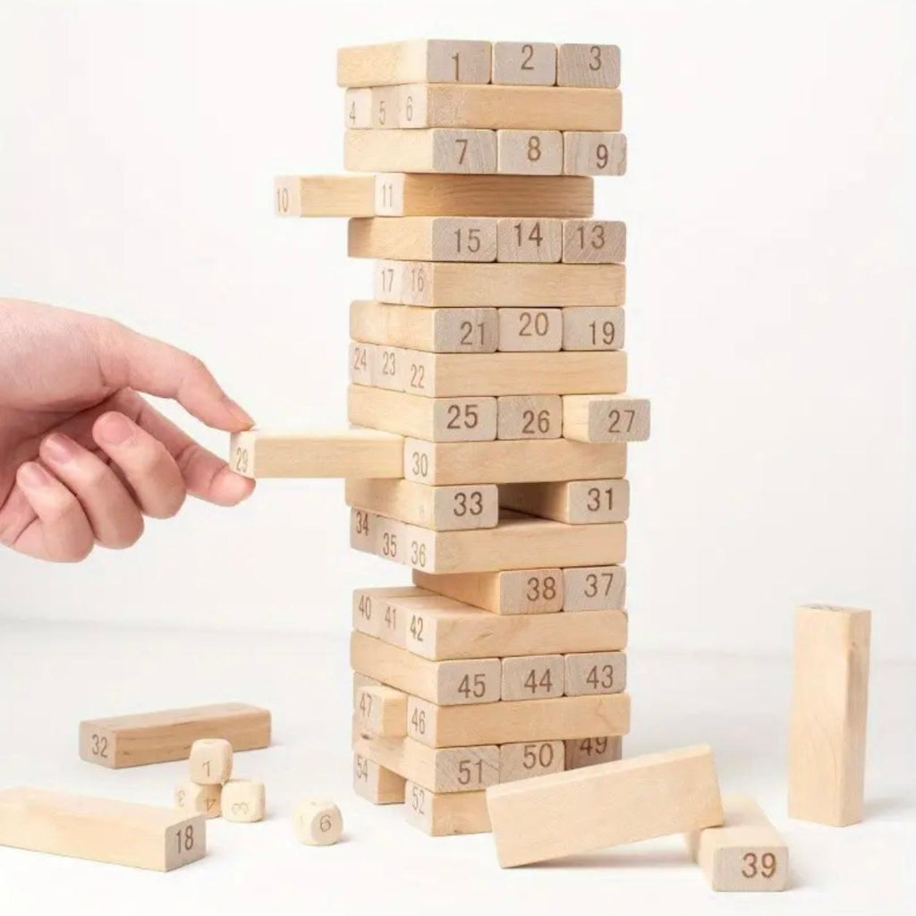 Wooden Stacking Tower Game, 48 Natural Wooden Blocks, Family Parent Party Balance Challenge, Stimulating, Single vs. Multiplayer Interaction, Parent Interaction, Party Toys, Birthday Gift.