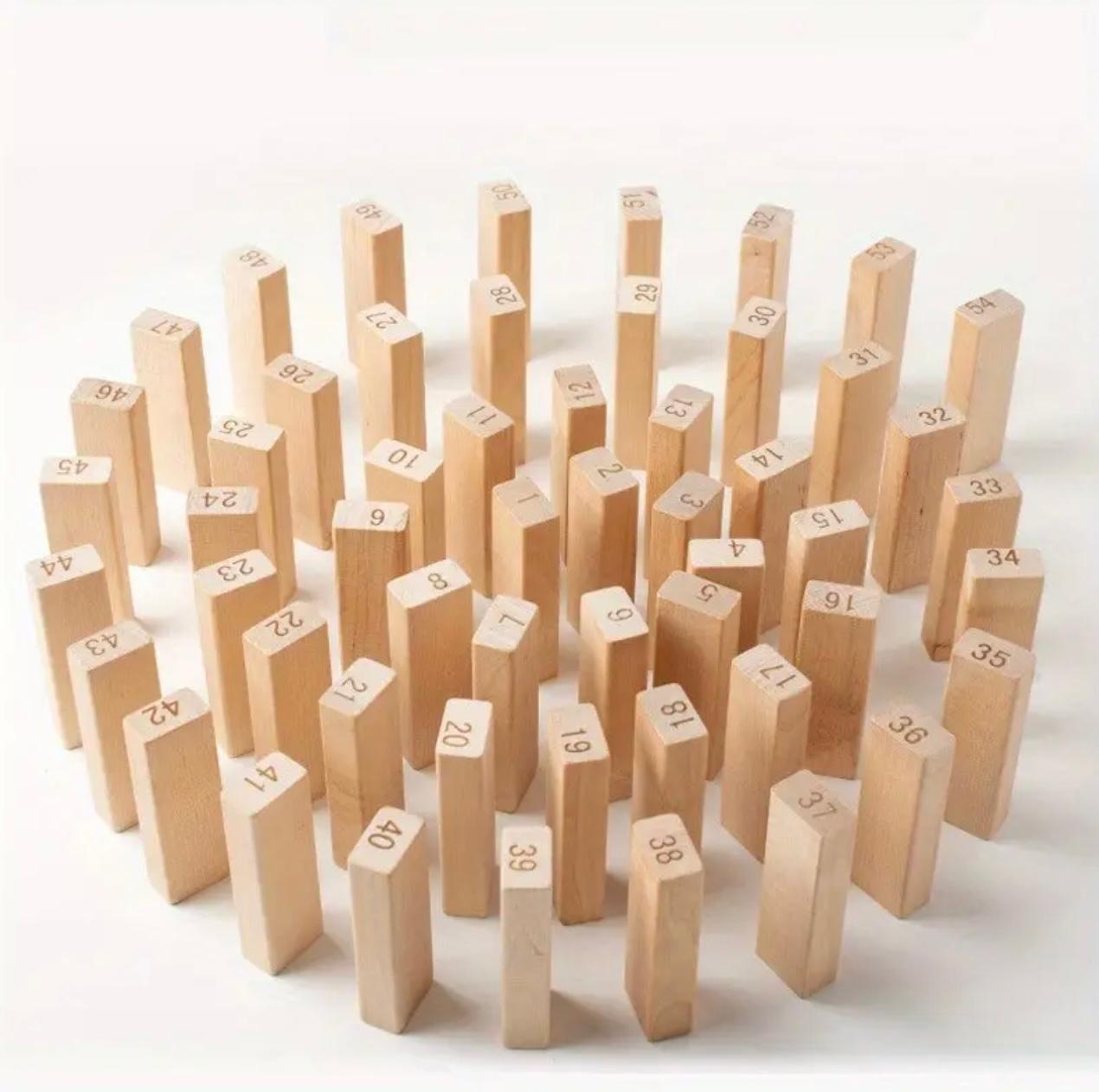 Wooden Stacking Tower Game, 48 Natural Wooden Blocks, Family Parent Party Balance Challenge, Stimulating, Single vs. Multiplayer Interaction, Parent Interaction, Party Toys, Birthday Gift.