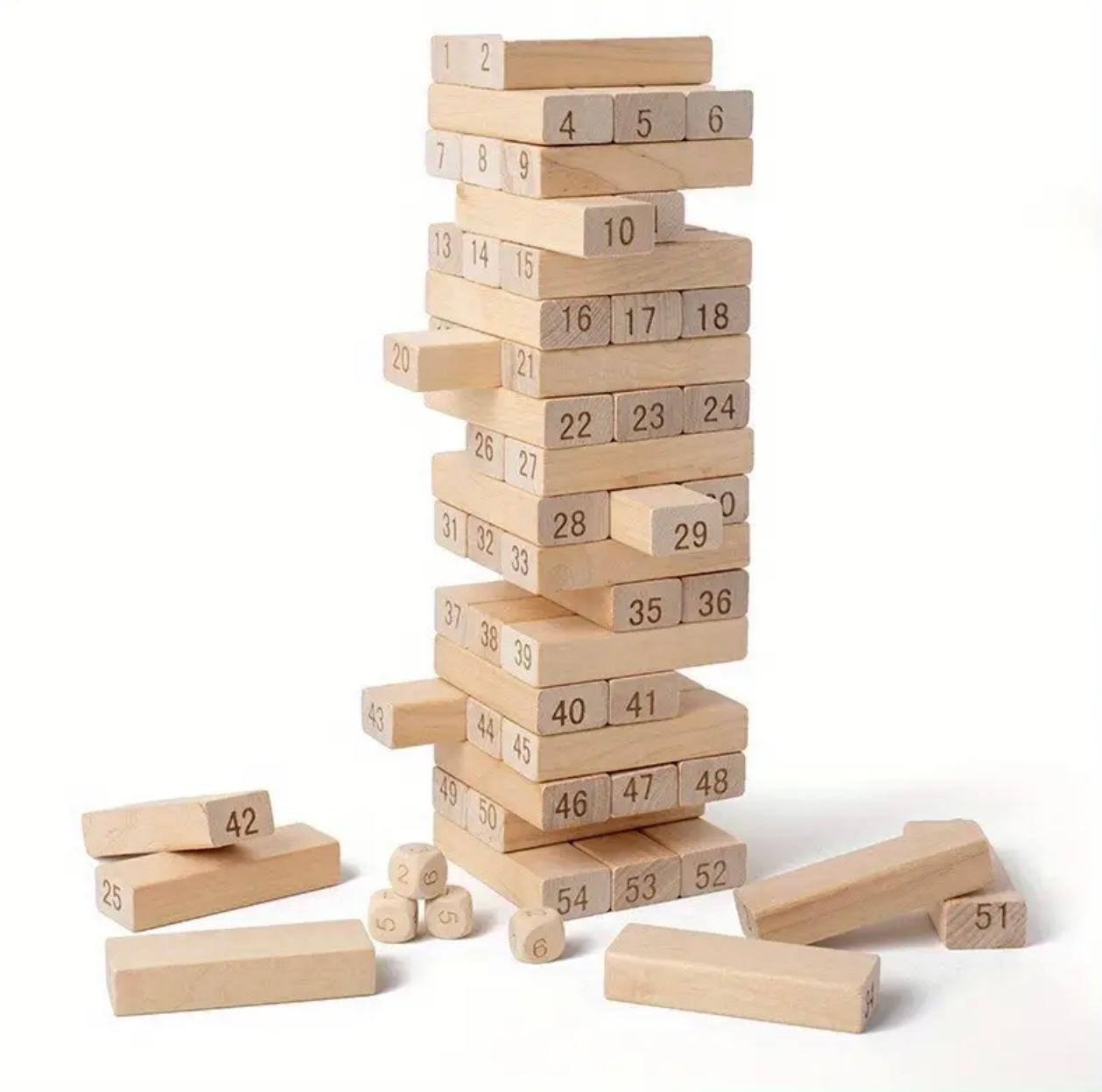Wooden Stacking Tower Game, 48 Natural Wooden Blocks, Family Parent Party Balance Challenge, Stimulating, Single vs. Multiplayer Interaction, Parent Interaction, Party Toys, Birthday Gift.