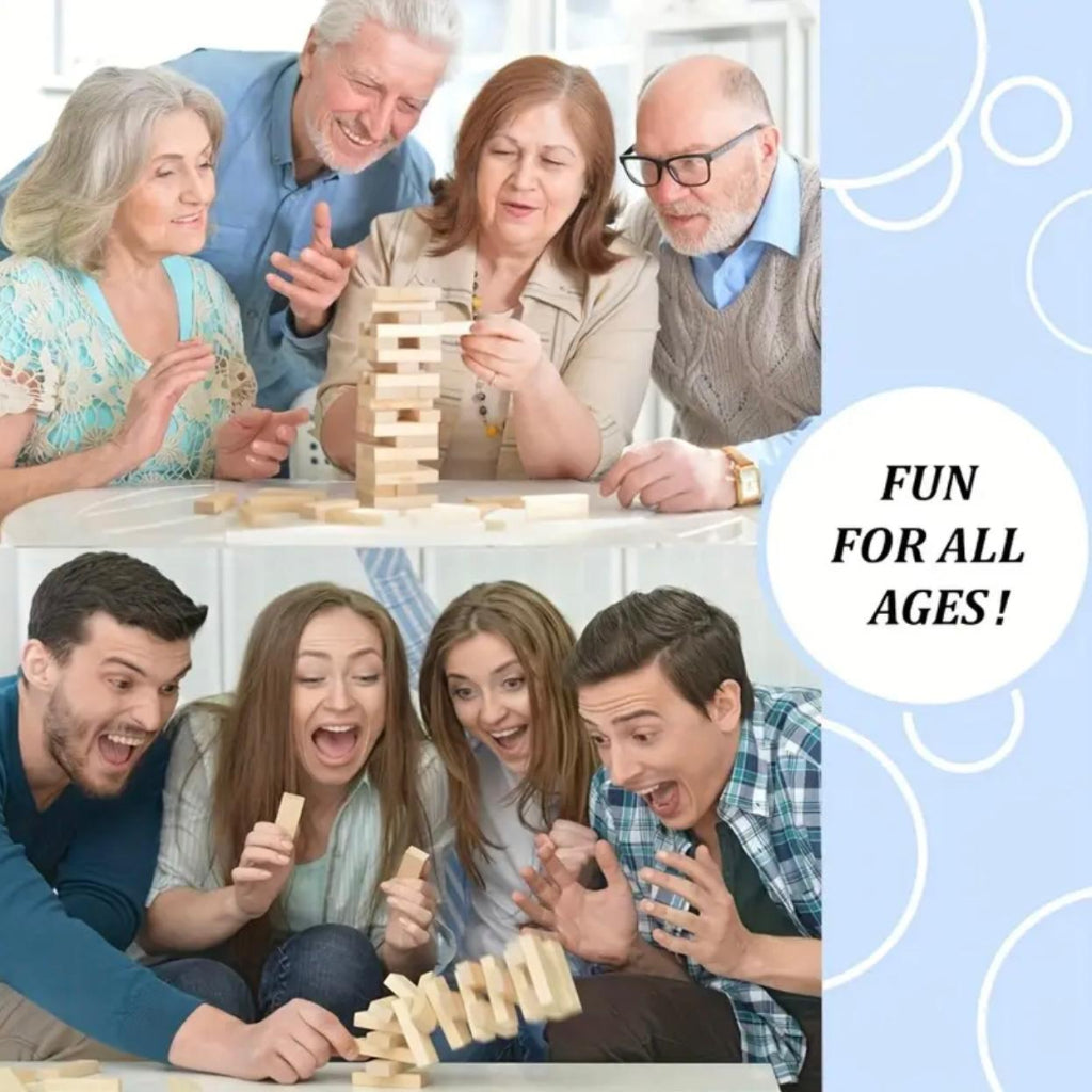 Wooden Stacking Tower Game, 48 Natural Wooden Blocks, Family Parent Party Balance Challenge, Stimulating, Single vs. Multiplayer Interaction, Parent Interaction, Party Toys, Birthday Gift.
