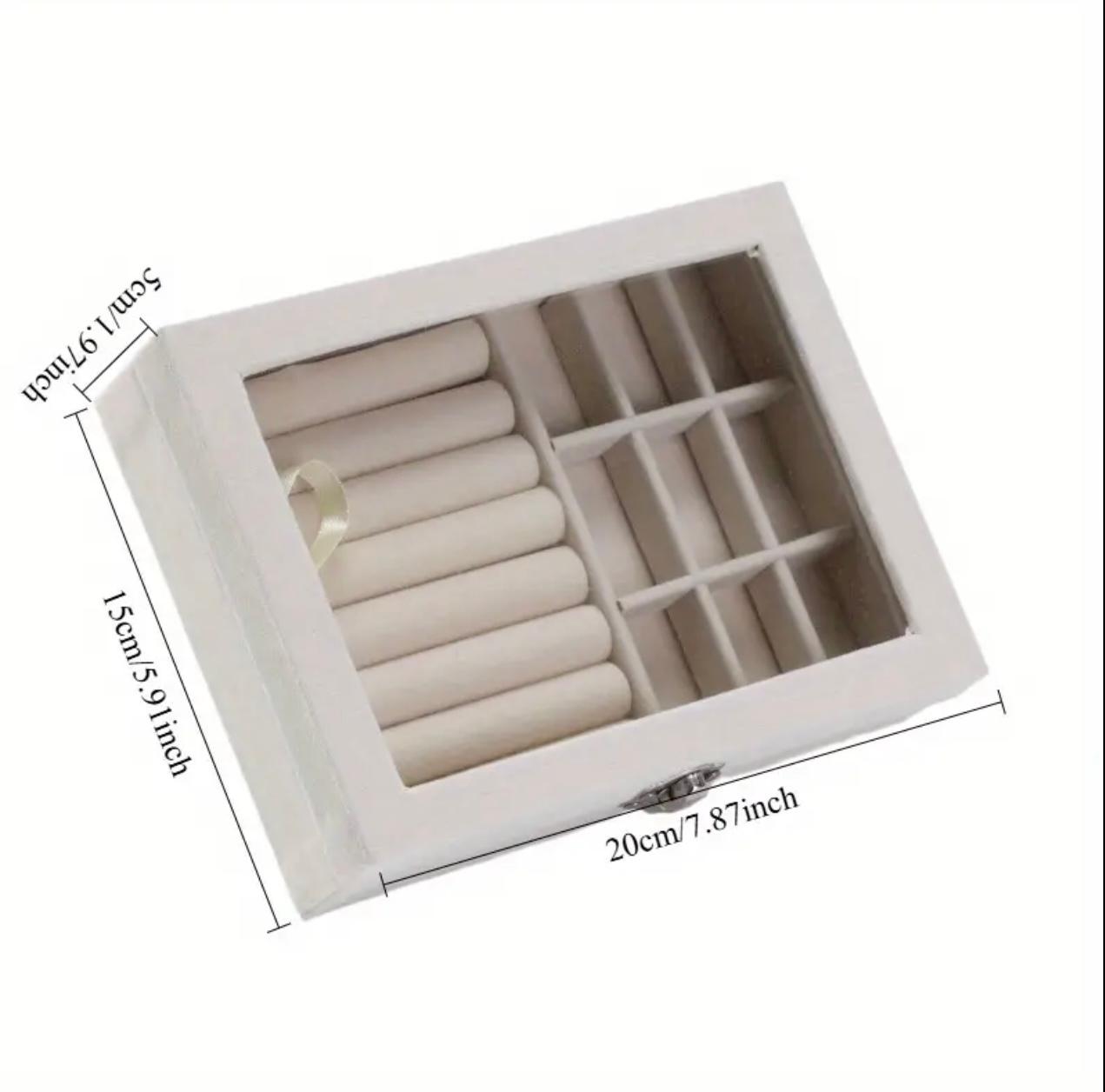 Trendy Exquisite Velvet Jewelry Storage Box with Earring Compartments Dustproof Portable Transparent Ring Box