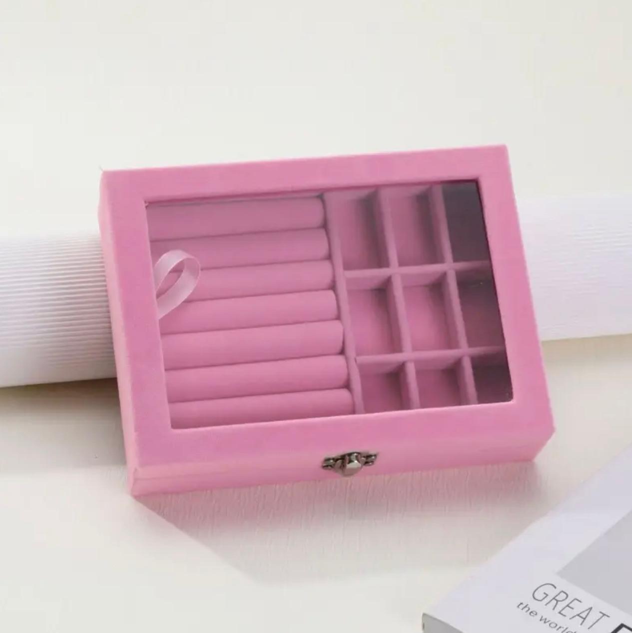 Trendy Exquisite Velvet Jewelry Storage Box with Earring Compartments Dustproof Portable Transparent Ring Box