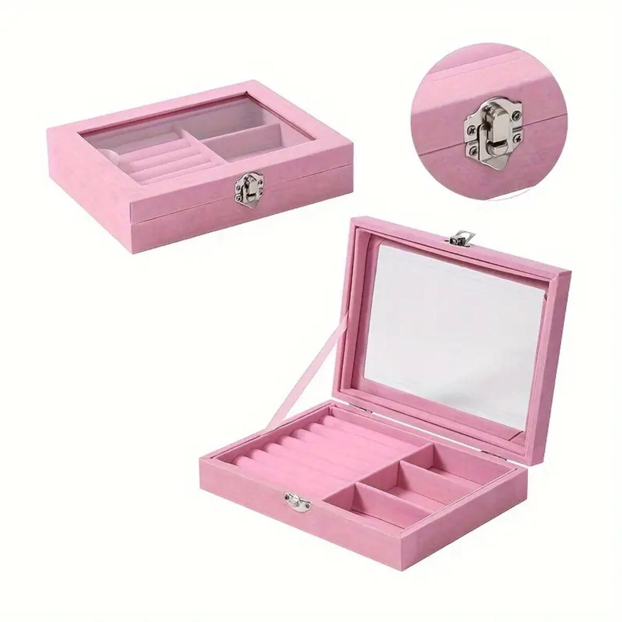 Trendy Exquisite Velvet Jewelry Storage Box with Earring Compartments Dustproof Portable Transparent Ring Box