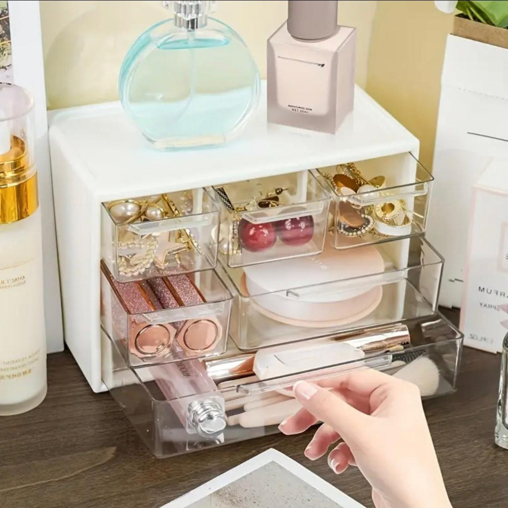 Stylish MultiFunctional Transparent Drawer Bead Jewelry Organizer Box - Compact Portable Storage for Hair Clips, Beads & Office Supplies, Durable Plastic with Ergonomic Handle,Jewelry Organizer Storage.