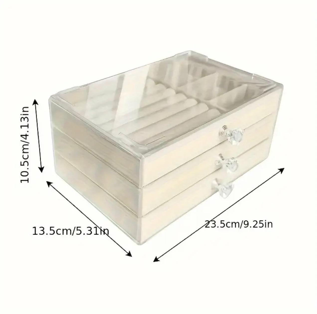 3-Tier Acrylic Jewelry Organizer Box with Transparent Lid & Dustproof Drawer Design ,Perfect for Earrings, Necklaces, Bracelets, and Rings Compact Desktop Display Case, Jewelry Box, 