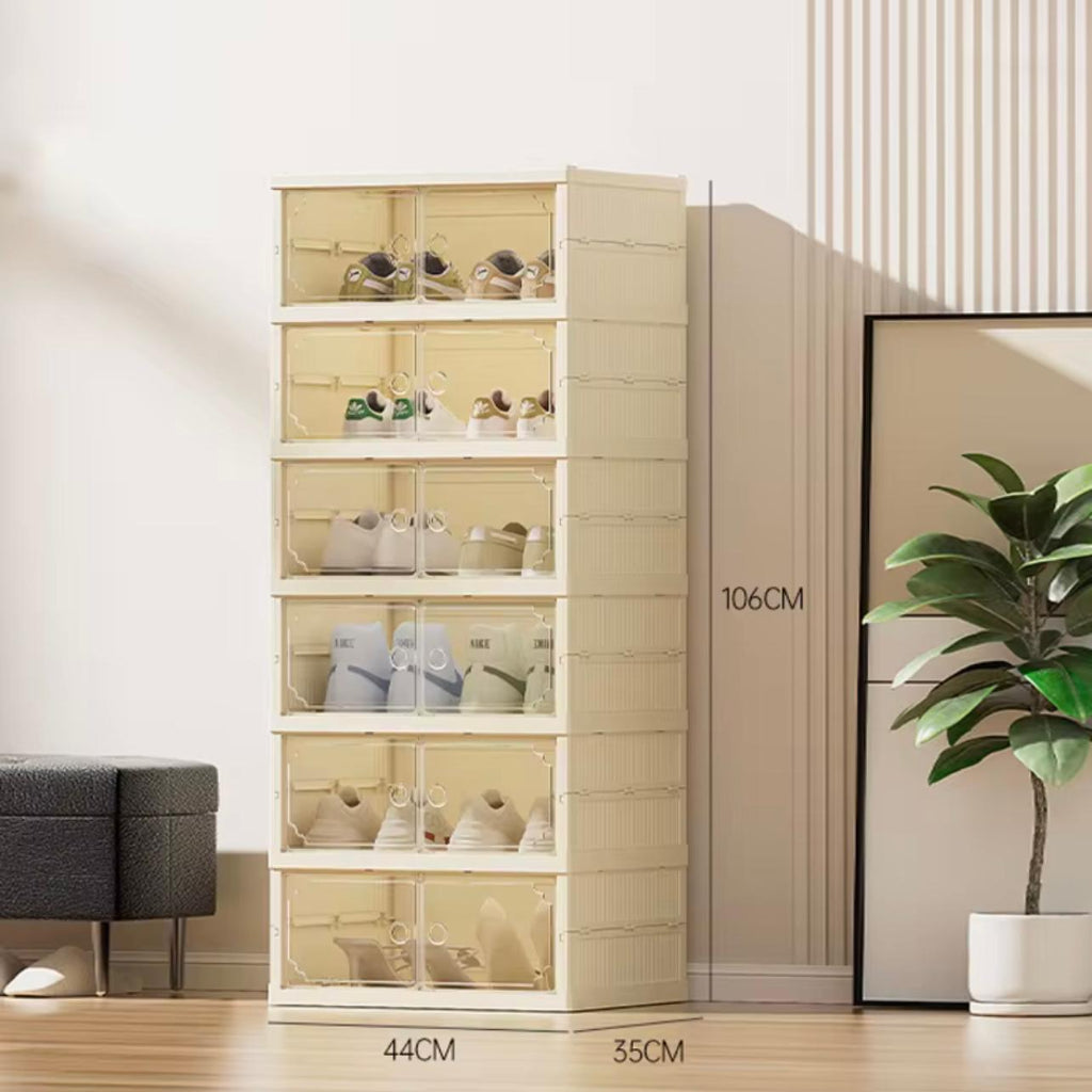 Transparent Door Shoe Storage Box Foldable, Dustproof 6-Layer Organizer with Lightweight Plastic Material, Suitable for Bedroom & Living Room, Shoe Large Storage Box, Shoe Organizer Space Saver, Clear Shoe Box Storage, Foldable Shoe Rack,
