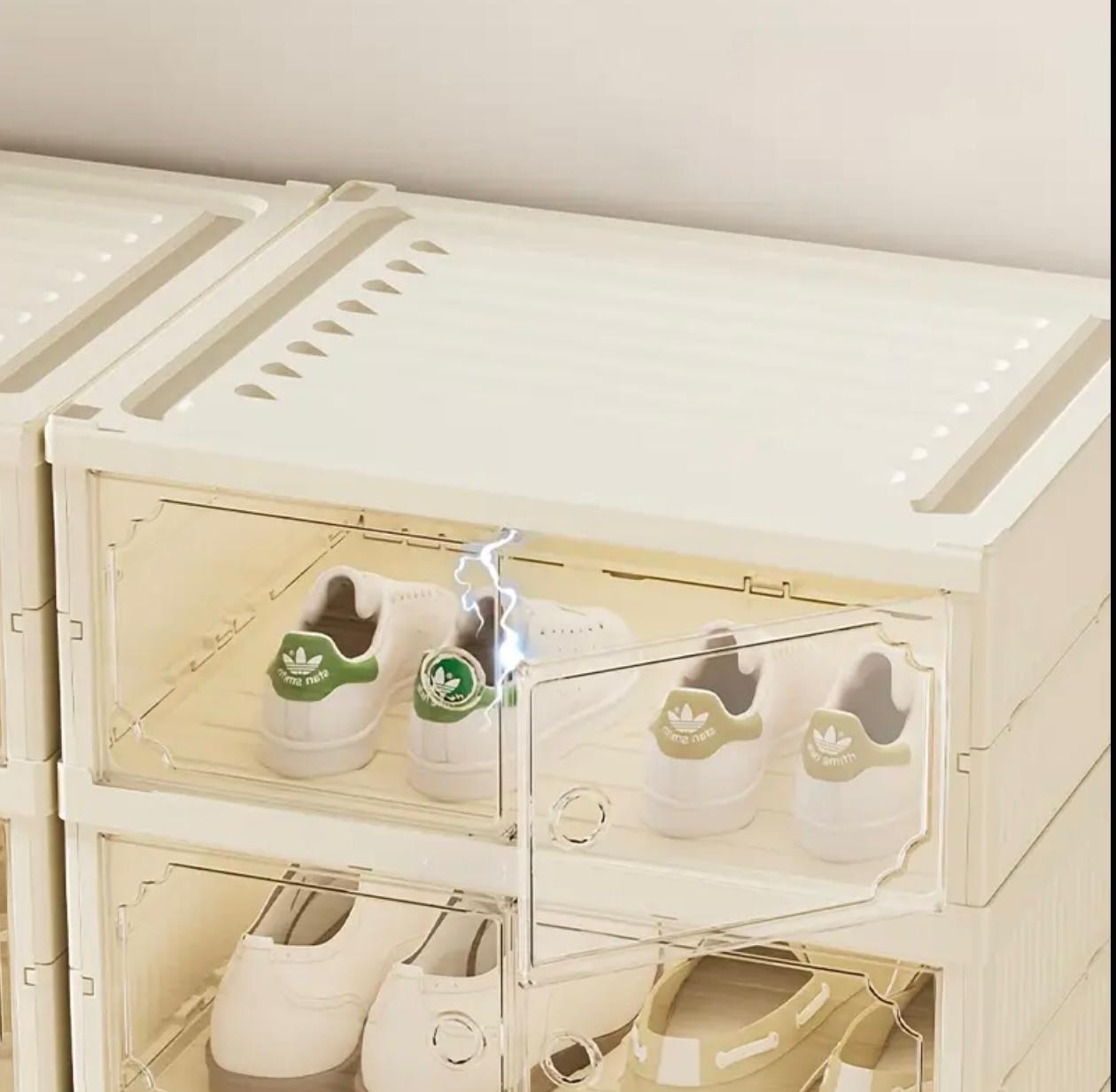 Transparent Door Shoe Storage Box Foldable, Dustproof 6-Layer Organizer with Lightweight Plastic Material, Suitable for Bedroom & Living Room, Shoe Large Storage Box, Shoe Organizer Space Saver, Clear Shoe Box Storage, Foldable Shoe Rack,