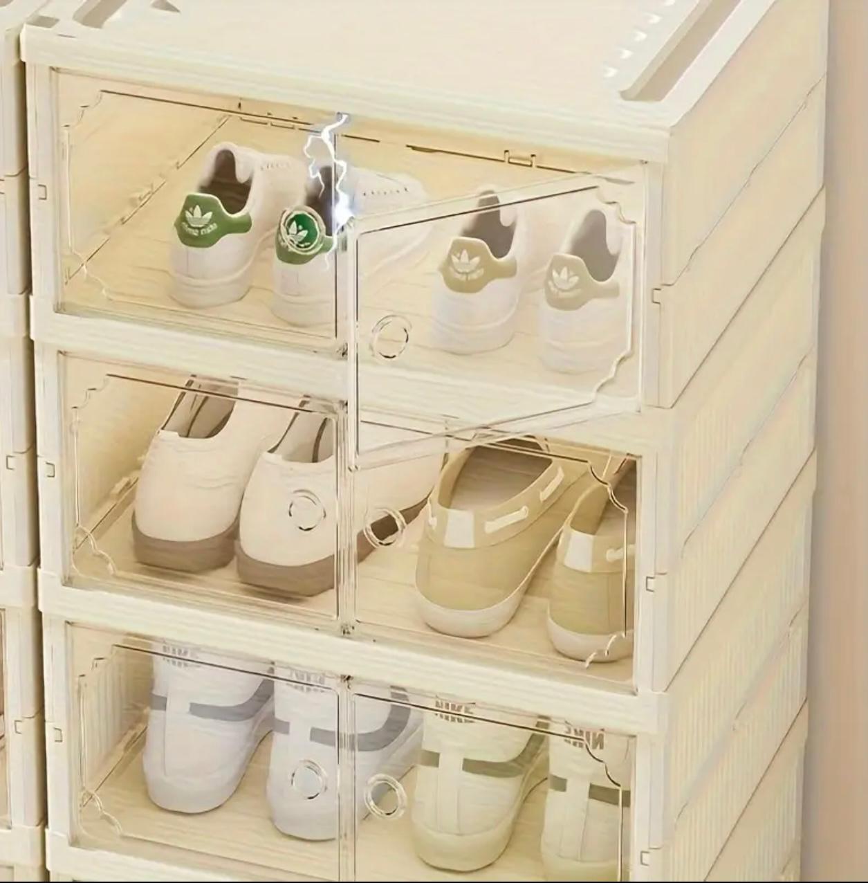 Transparent Door Shoe Storage Box Foldable, Dustproof 6-Layer Organizer with Lightweight Plastic Material, Suitable for Bedroom & Living Room, Shoe Large Storage Box, Shoe Organizer Space Saver, Clear Shoe Box Storage, Foldable Shoe Rack,