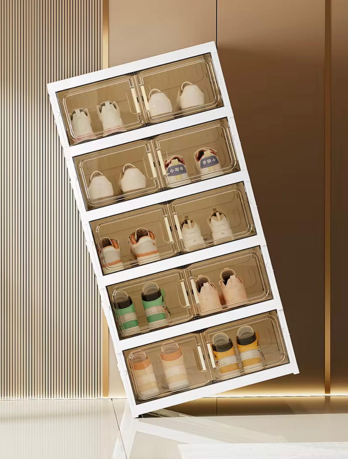 Shoe Storage Box Foldable, Dustproof 6-Layer Organizer with Lightweight Plastic Material, Suitable for Bedroom & Living Room, Shoe Large Storage Box, Shoe Organizer Space Saver, Clear Shoe Box Storage, Foldable Shoe Rack,