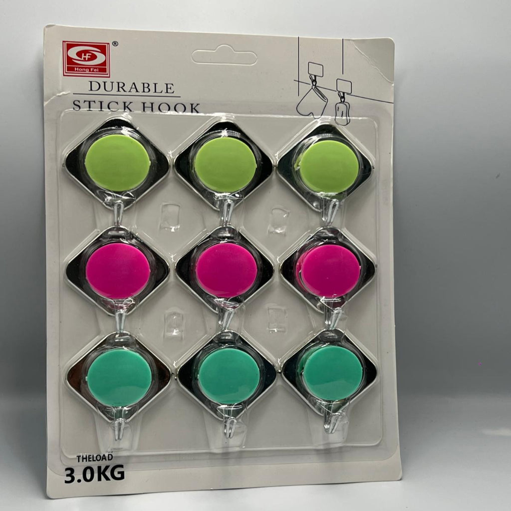 9pcs  Set Easy-Install Adhesive Hooks - No Drill, Strong Hold for Bags & Clothes, Stylish Plastic Wall Hooks, Combination Set, Kitchen, Utility Hooks