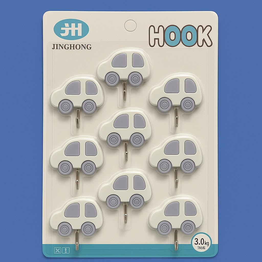 9pcs Hook Set car and flight patterns, Easy-Install Adhesive Hooks - No Drill, Strong Hold for Bags & Clothes, Stylish Plastic Wall Hooks, Combination Set, Kitchen, Utility Hooks