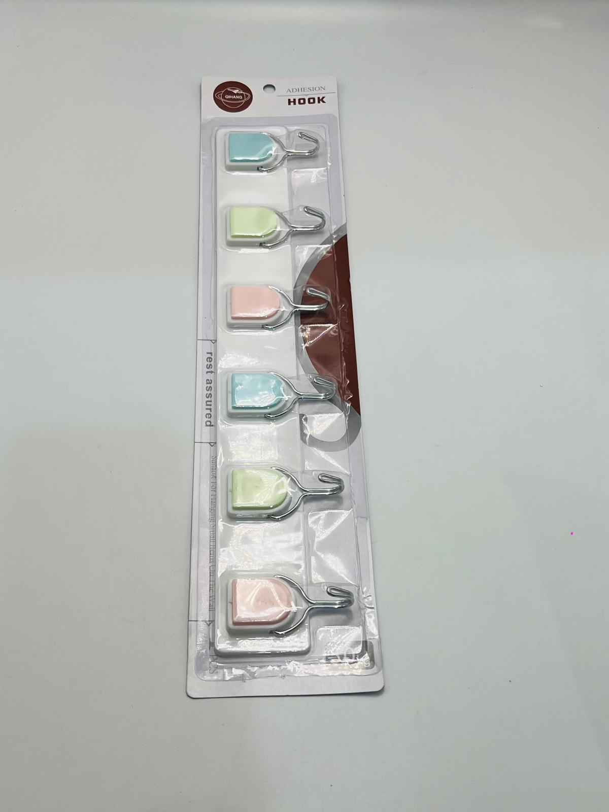 Wall Hooks 6 pcs set, PVC Waterproof Heavy Duty Sticky Plastic Hooks,Hanging Capacity 5 KG Max