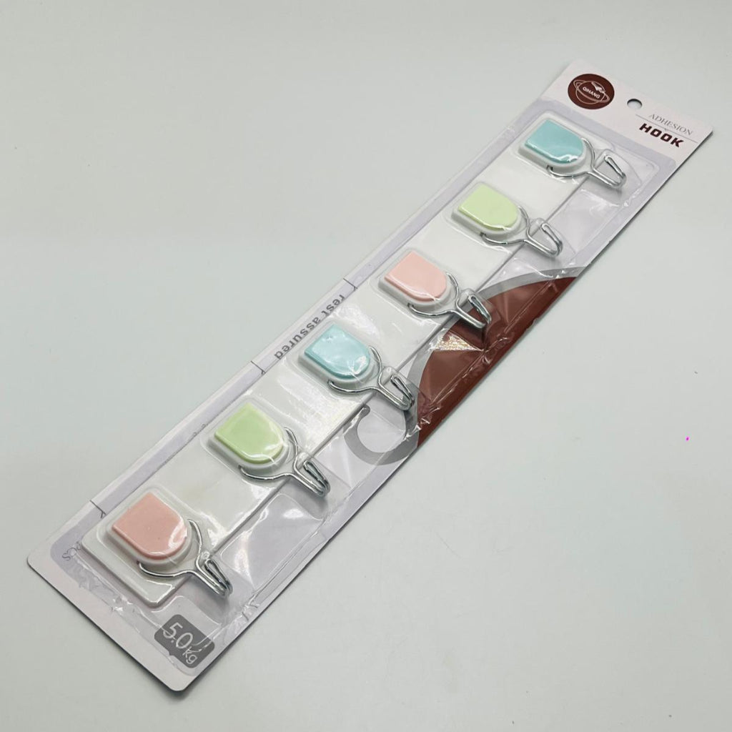Wall Hooks 6 pcs set, PVC Waterproof Heavy Duty Sticky Plastic Hooks,Hanging Capacity 5 KG Max