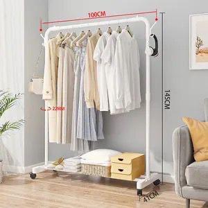 Metal Heavy Duty Clothes Rail With Storage Shelf on Wheels Movable Garment Rail Single Rod for Hanging Garments Dresses..