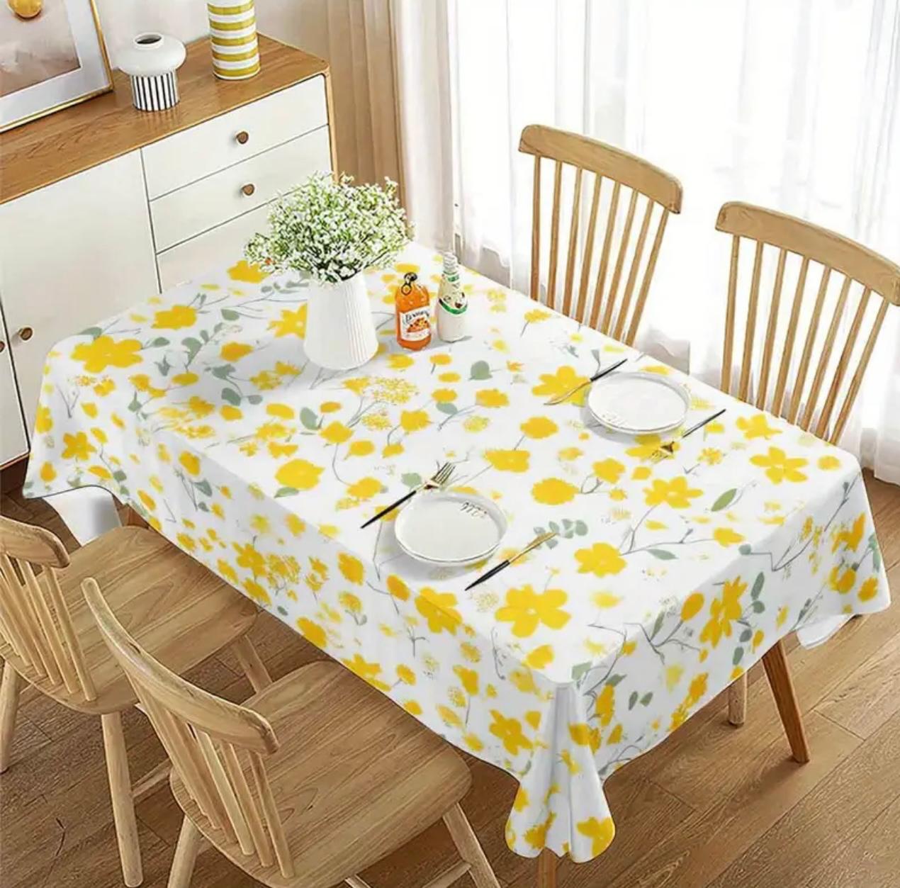 Tablecloth - Polyester, Machine-Made, Rectangular,Random Pattern, Perfect for Kitchen, Dining, Parties, Versatile Dining Accessory,Floral Table Setting, Polyester Fabric, Tablecloth