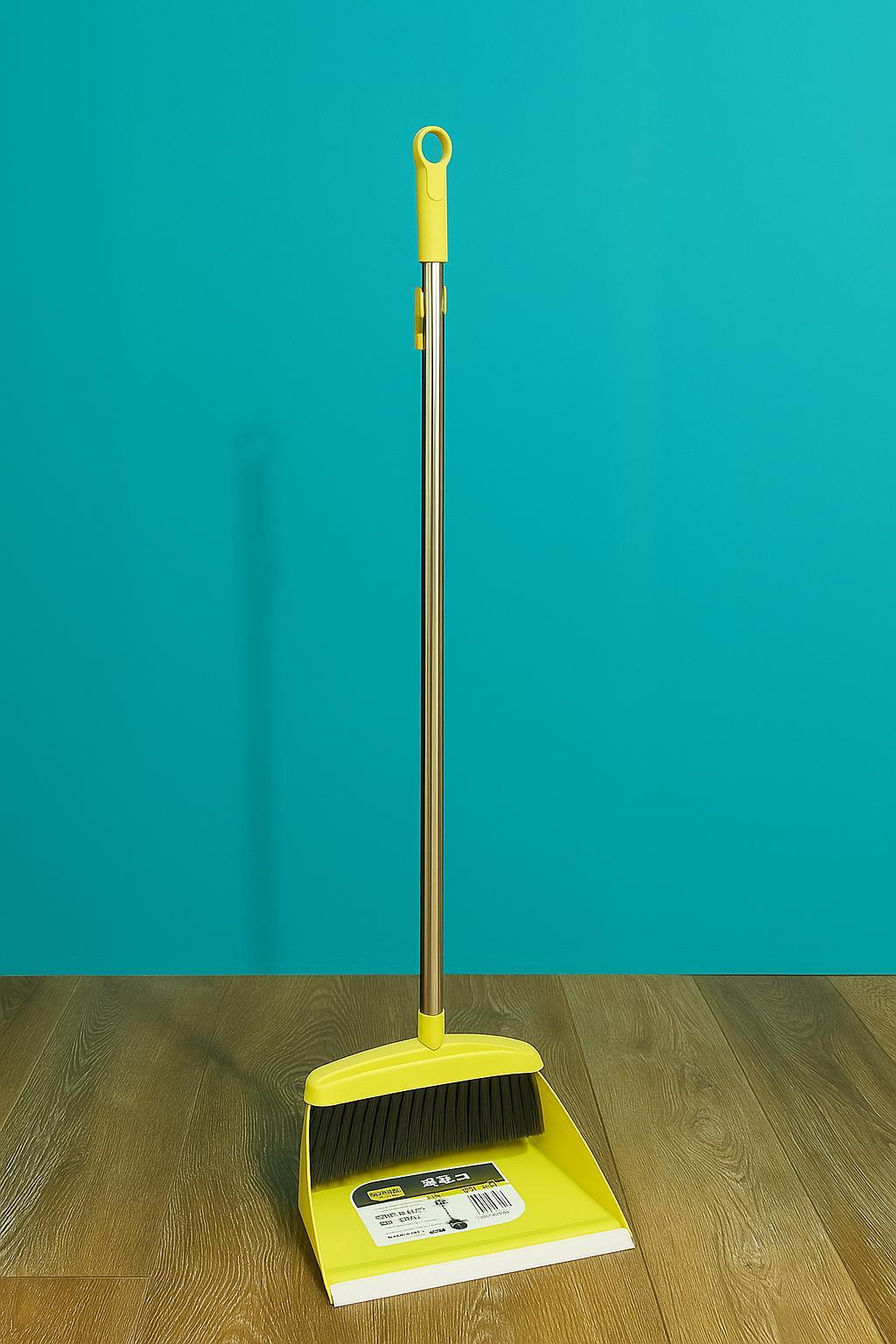 Long Handle Stainless Steel Broom, Standalone Dustpan and Set, Suitable for Indoor and Outdoor Use, Household Cleaning Tool for Living Room, Bedroom, Kitchen, and Outdoor Spaces