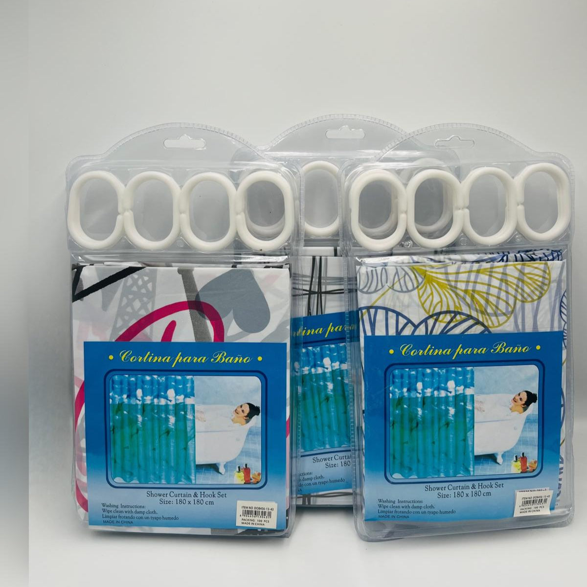 طقم ستارة حمام ( مقاس - 180×180 سم ) طباعة نمط فني عشوائي