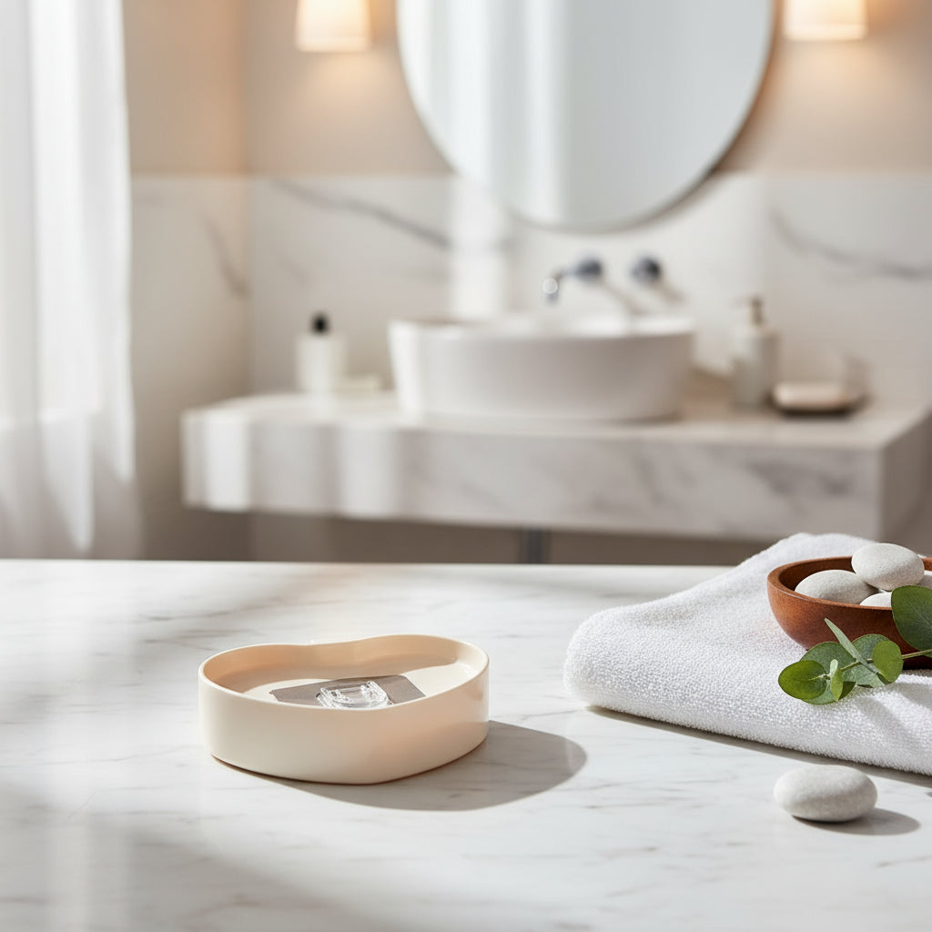 حامل صابون على شكل قلب، حامل لاصق سحري من البلاستيك على الحائط، حامل ذاتي اللصق