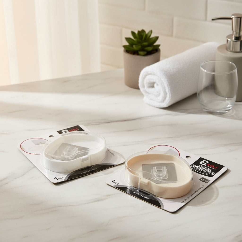 حامل صابون على شكل قلب، حامل لاصق سحري من البلاستيك على الحائط، حامل ذاتي اللصق