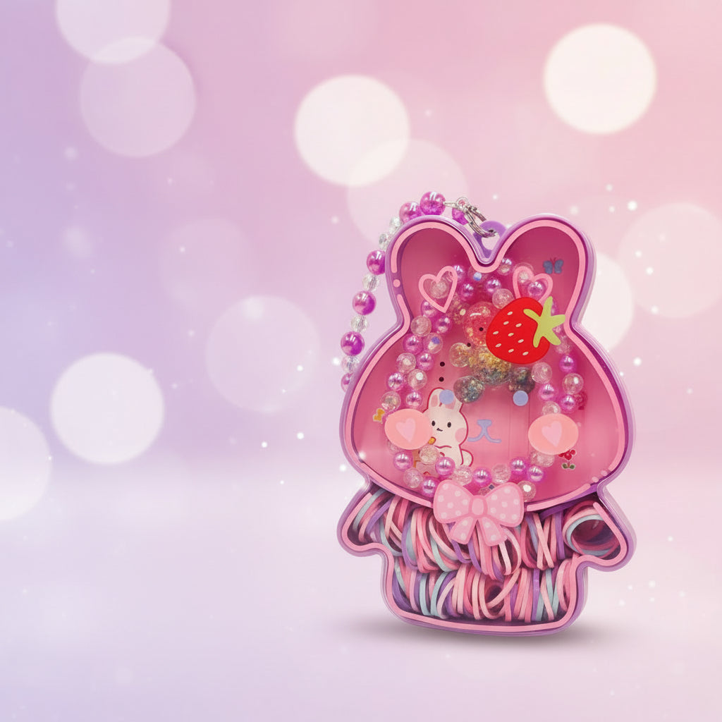 صندوق كرتوني ملون لطيف للأطفال بشريط مطاطي مطاطي، مجموعة قلادة من إكسسوارات الأطفال