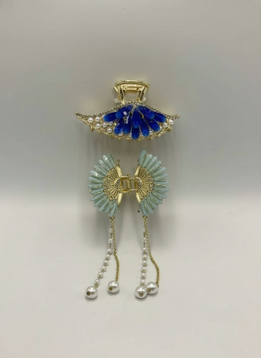 مشبك شعر أنيق باللون الوردي والذهبي - تصميم أنيق بحجر الراين للنساء