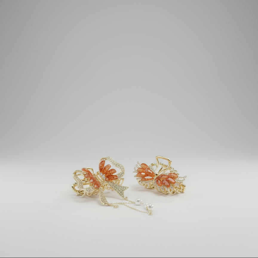 مشبك شعر أنيق باللون الوردي والذهبي - تصميم أنيق بحجر الراين للنساء