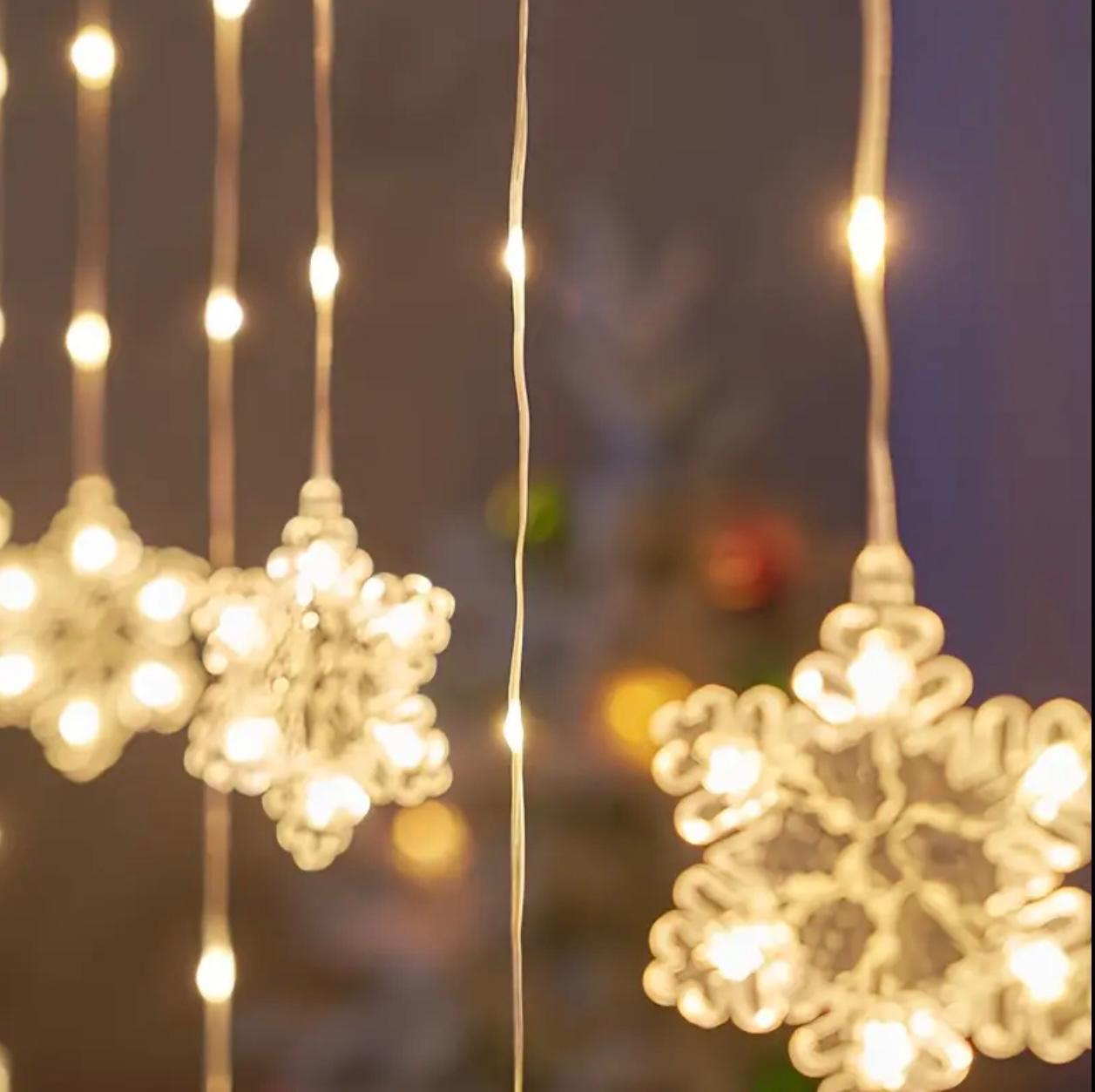 3M Snowflake Curtain Lights – LED Icicle String with 3-Pin Power Plug for Winter & Christmas Decoration