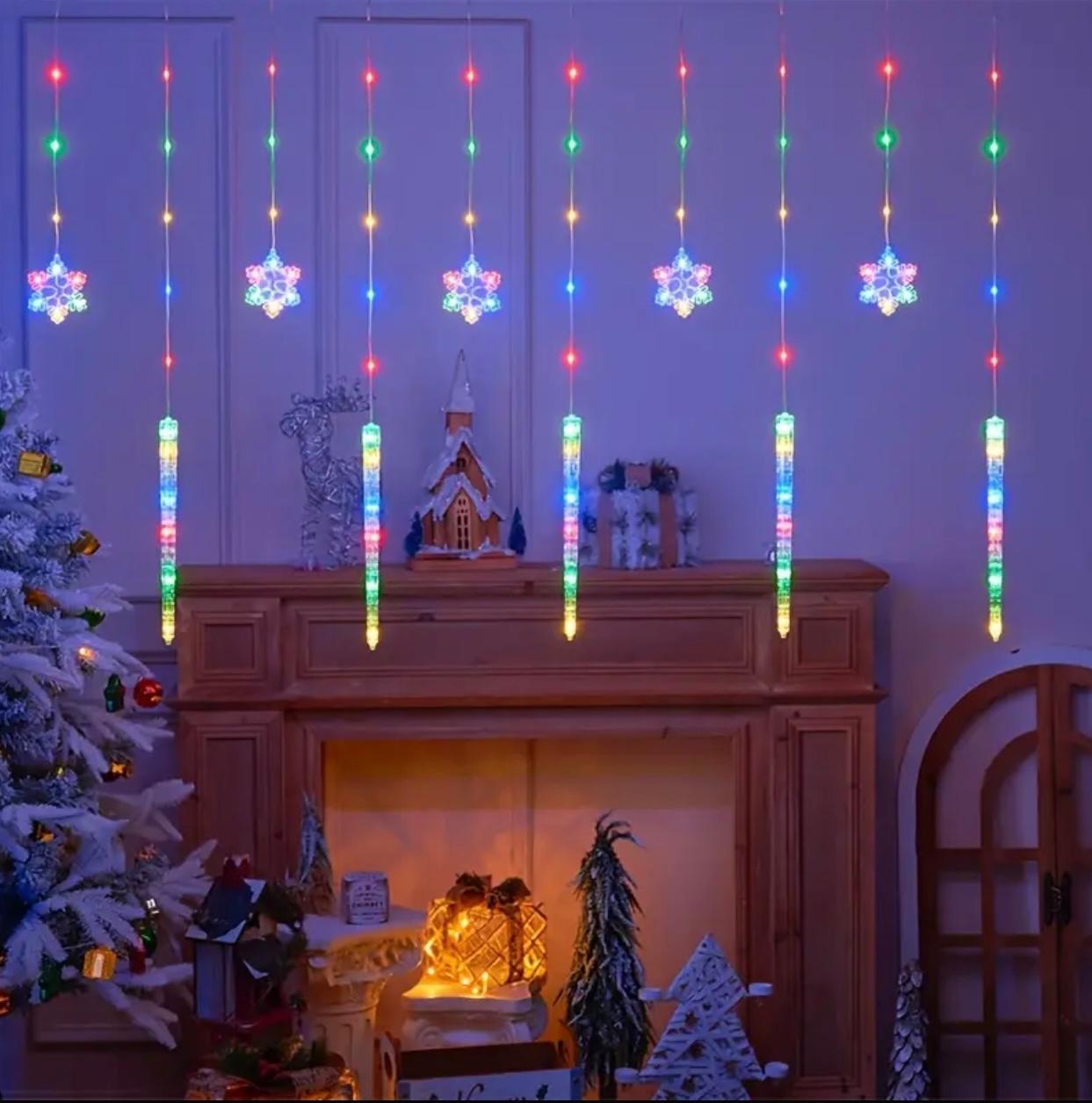 3M Snowflake Curtain Lights – LED Icicle String with 3-Pin Power Plug for Winter & Christmas Decoration