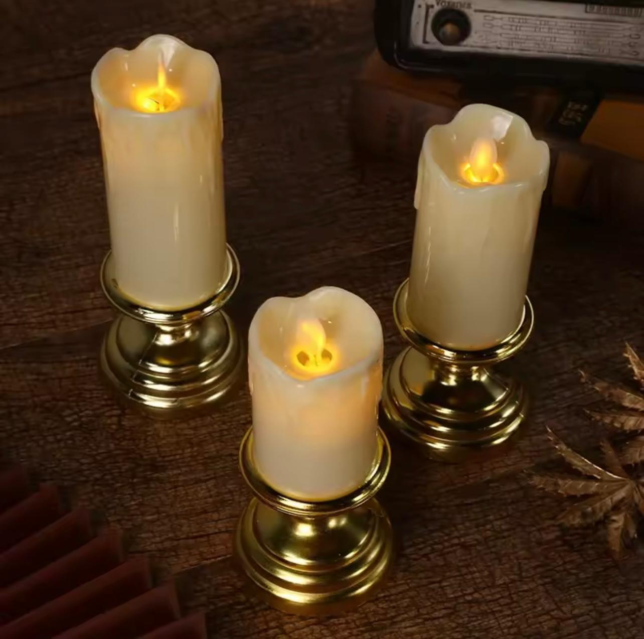 مجموعة مصابيح LED على شكل شمعة مكونة من 3 قطع لديكور المنزل تعمل بالبطارية