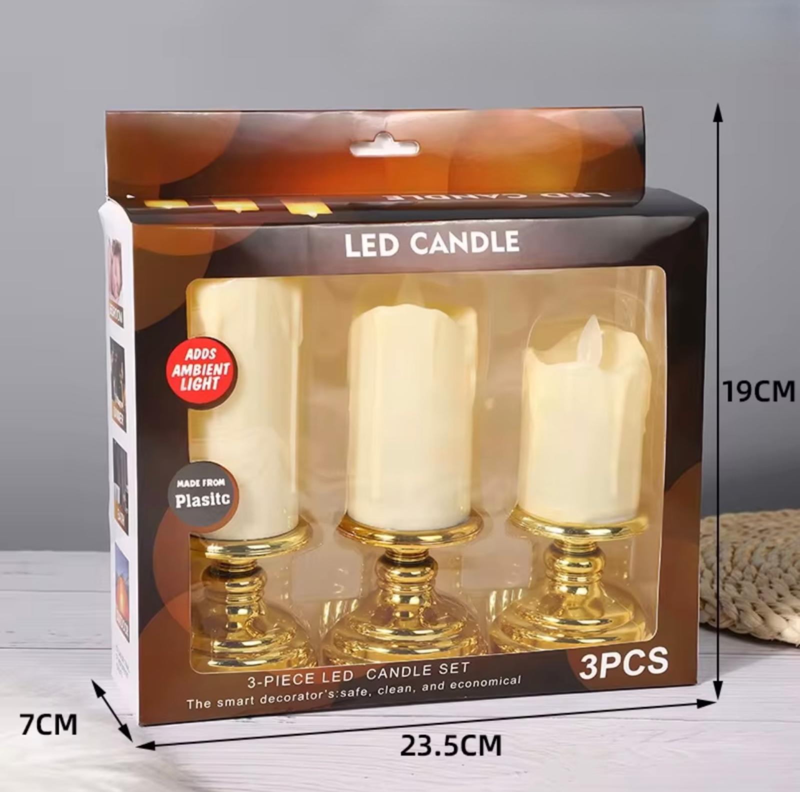 مجموعة مصابيح LED على شكل شمعة مكونة من 3 قطع لديكور المنزل تعمل بالبطارية