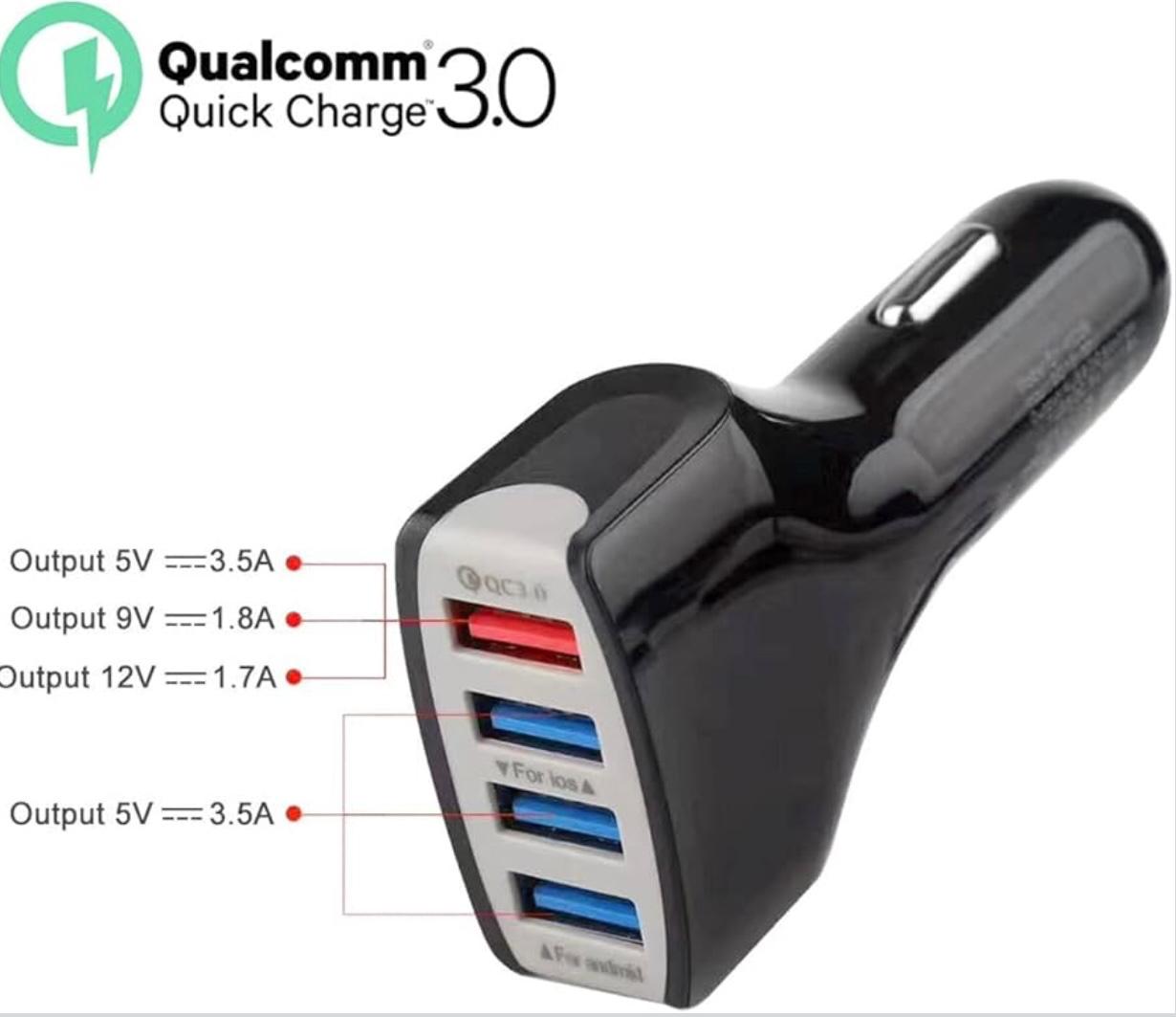USB Car Charger 4 Ports Car Power Adapter Fast Charging 