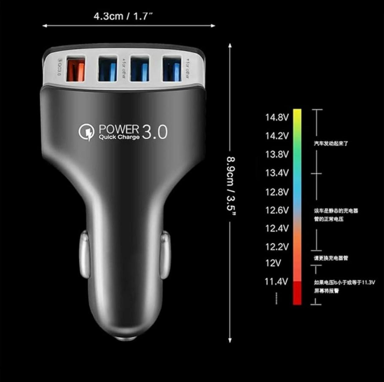 USB Car Charger 4 Ports Car Power Adapter Fast Charging 