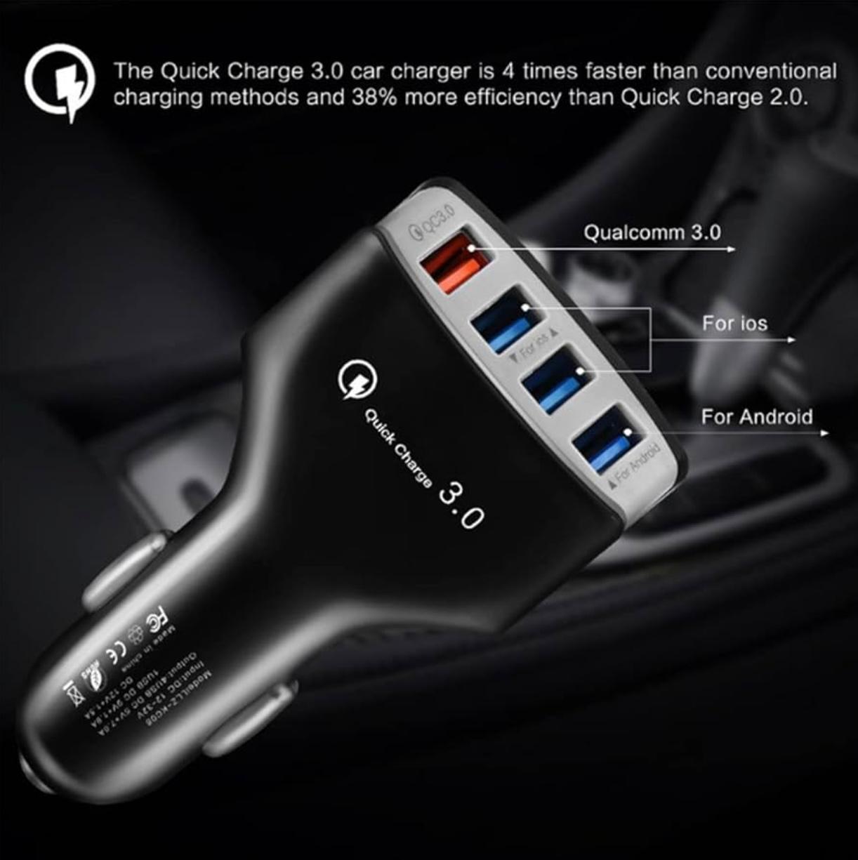 USB Car Charger 4 Ports Car Power Adapter Fast Charging 