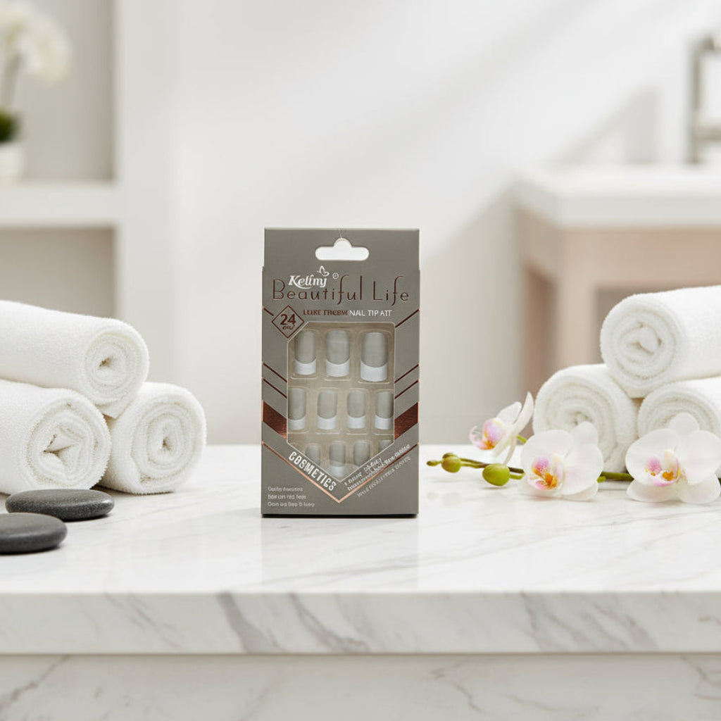 مجموعة أطراف أظافر قصيرة على شكل لوز مكونة من 24 قطعة - طقم مانيكير بلمسة نهائية لامعة للنساء