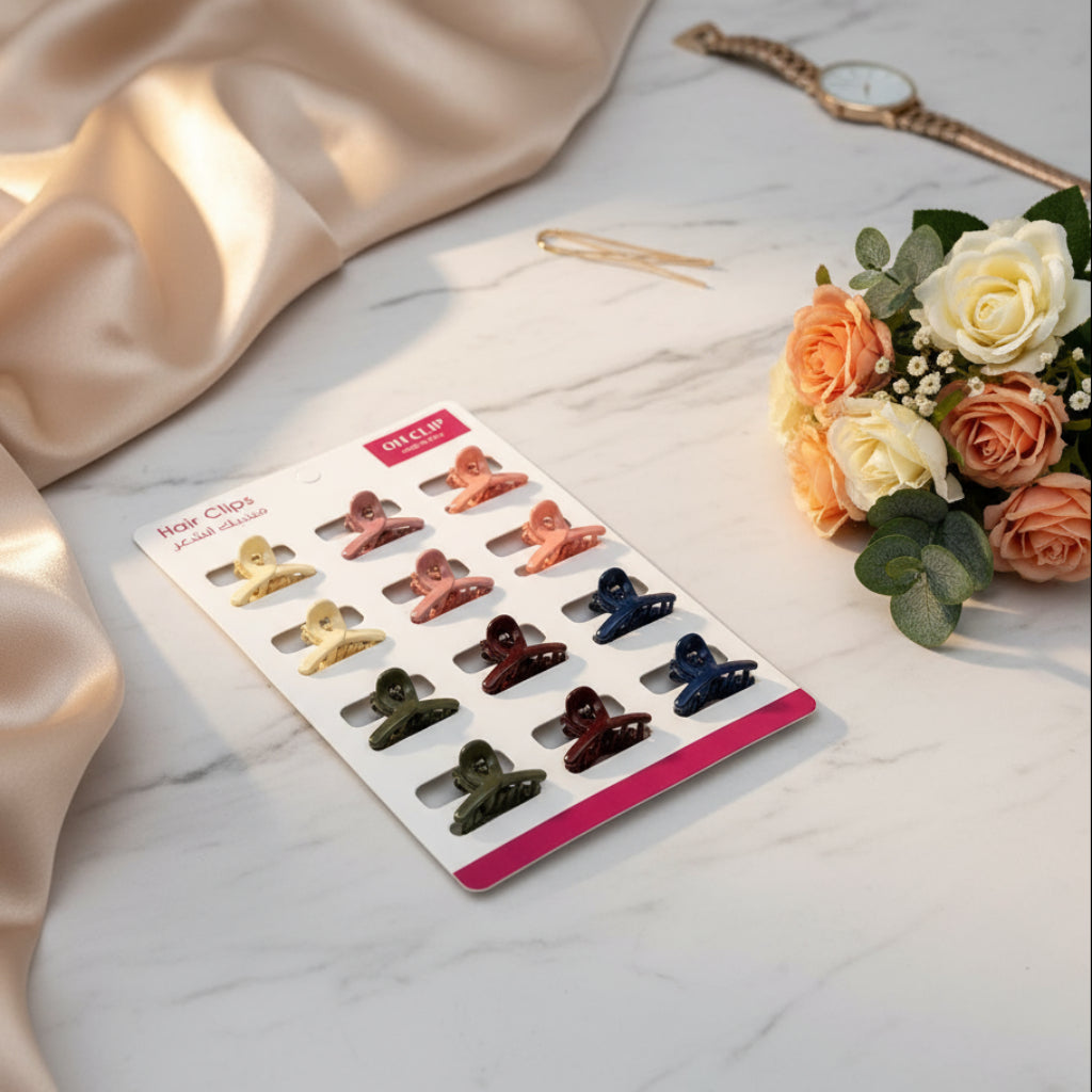 12 Pcs Mini Hair Clip Set – Matte Finish, Random Color Collection