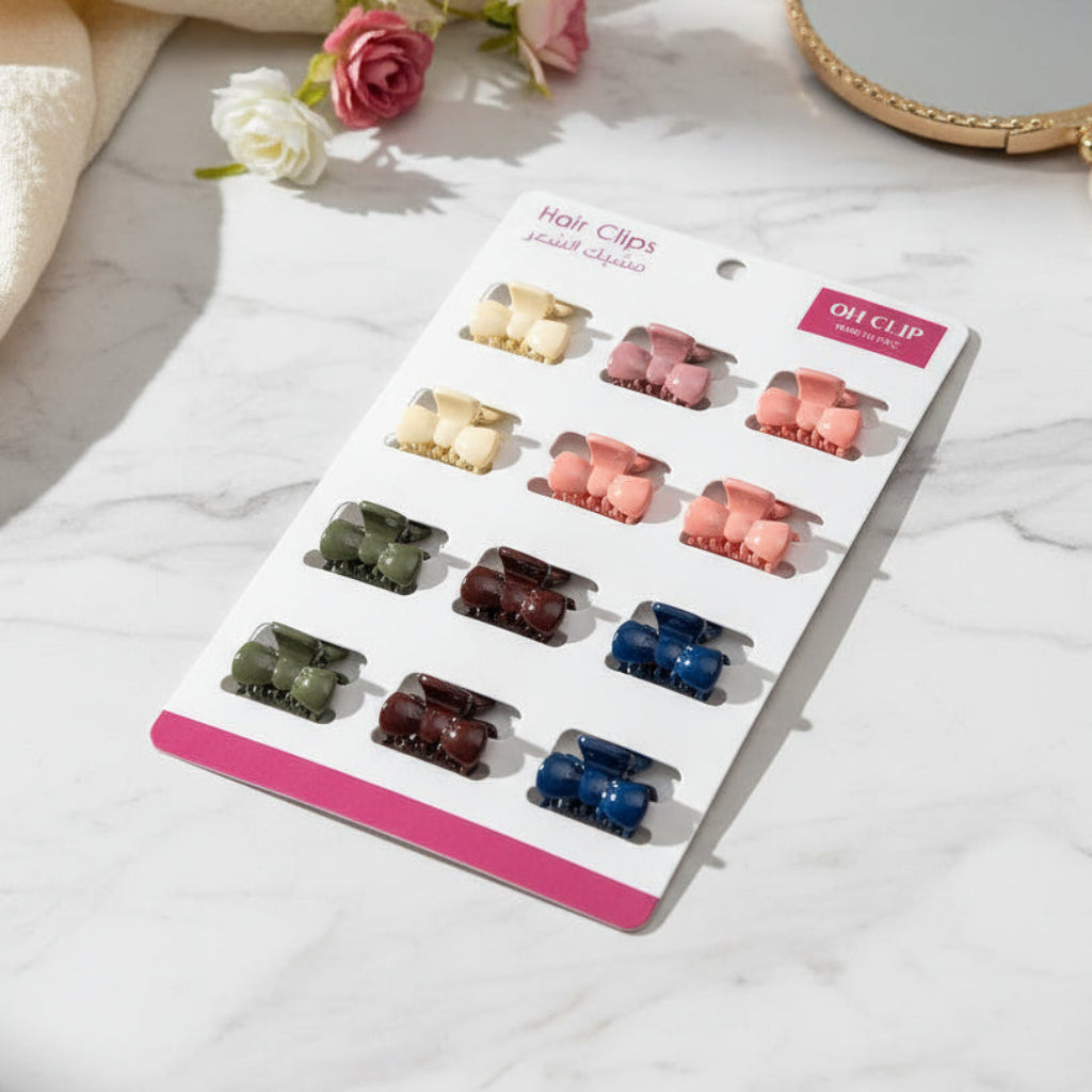 12 Pcs Mini Hair Clip Set – Matte Finish, Random Color Collection