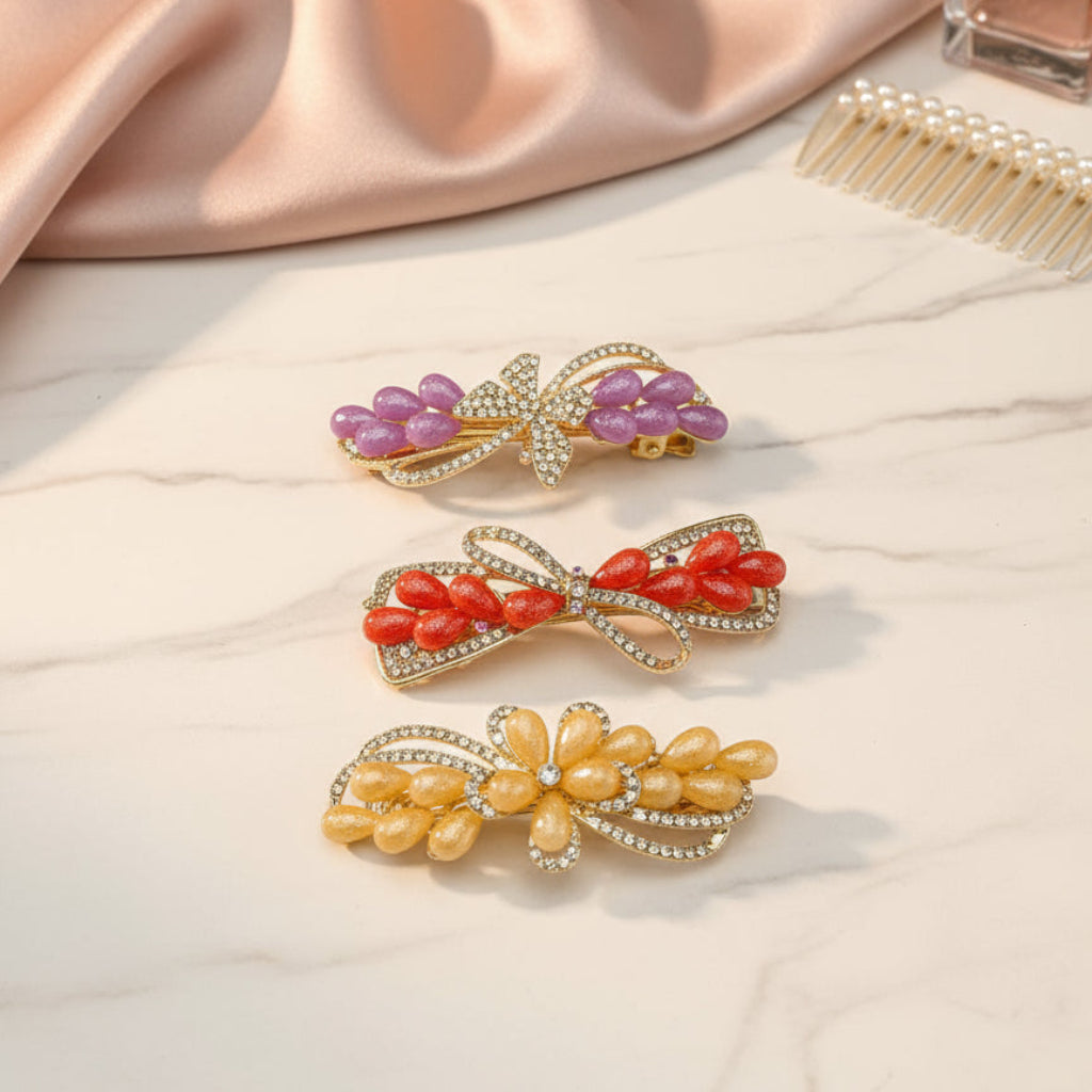 3 Pcs set  Hair Clip – Rhinestone Model, Elegant & Stylish Design