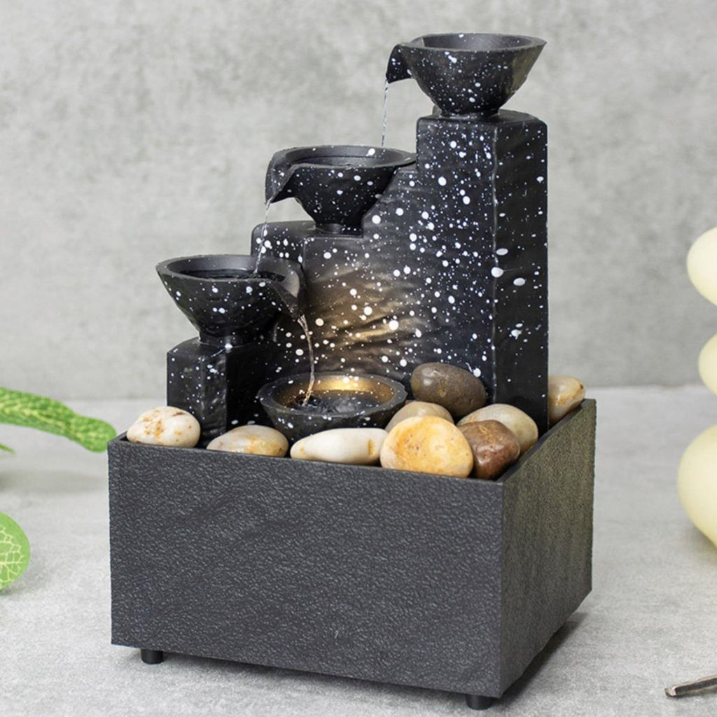 Tabletop USB Waterfall Fountain – Mini Indoor Water Fountain with LED Lights & Decorative Stones