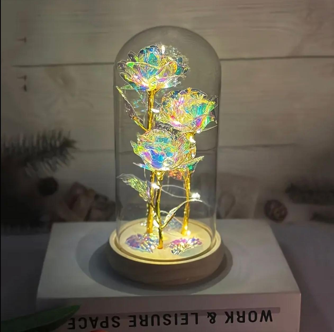 Eternal Light-Up Rose in Glass Dome – Colorful LED Preserved Flower