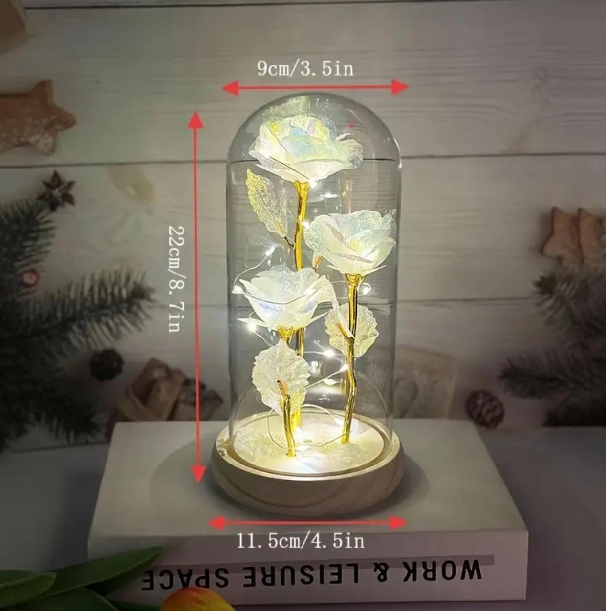 Eternal Light-Up Rose in Glass Dome – Colorful LED Preserved Flower