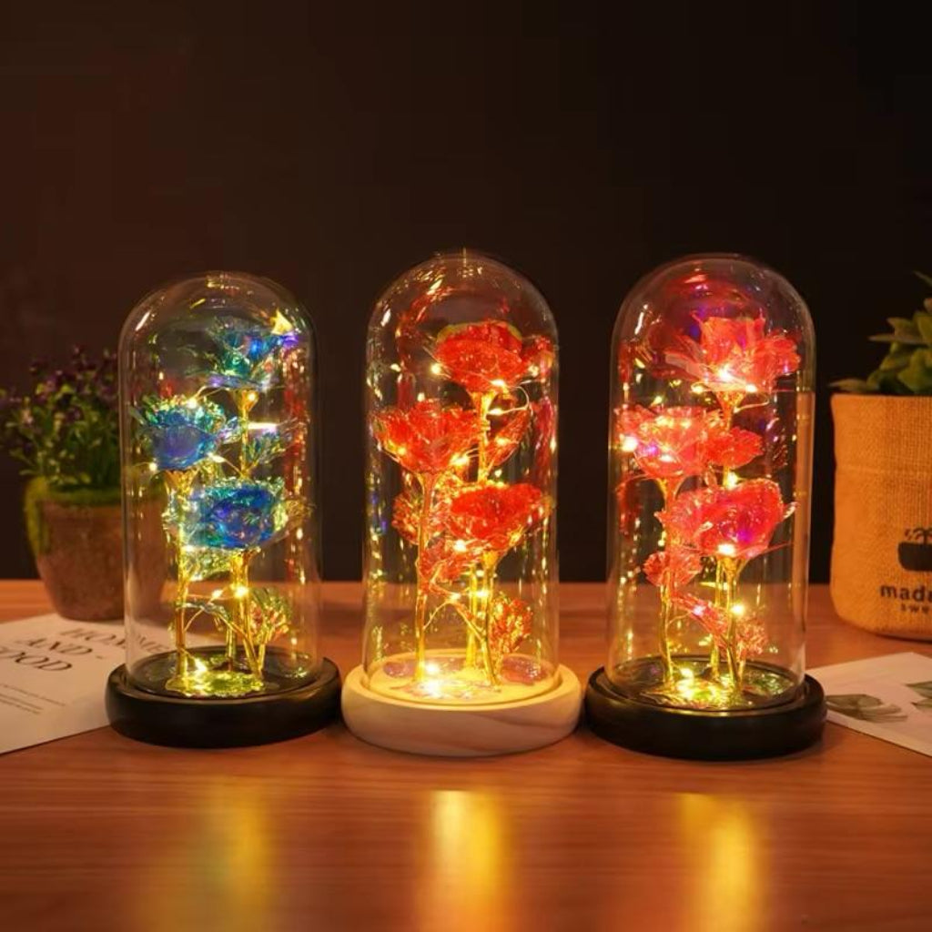 Eternal Light-Up Rose in Glass Dome – Colorful LED Preserved Flower