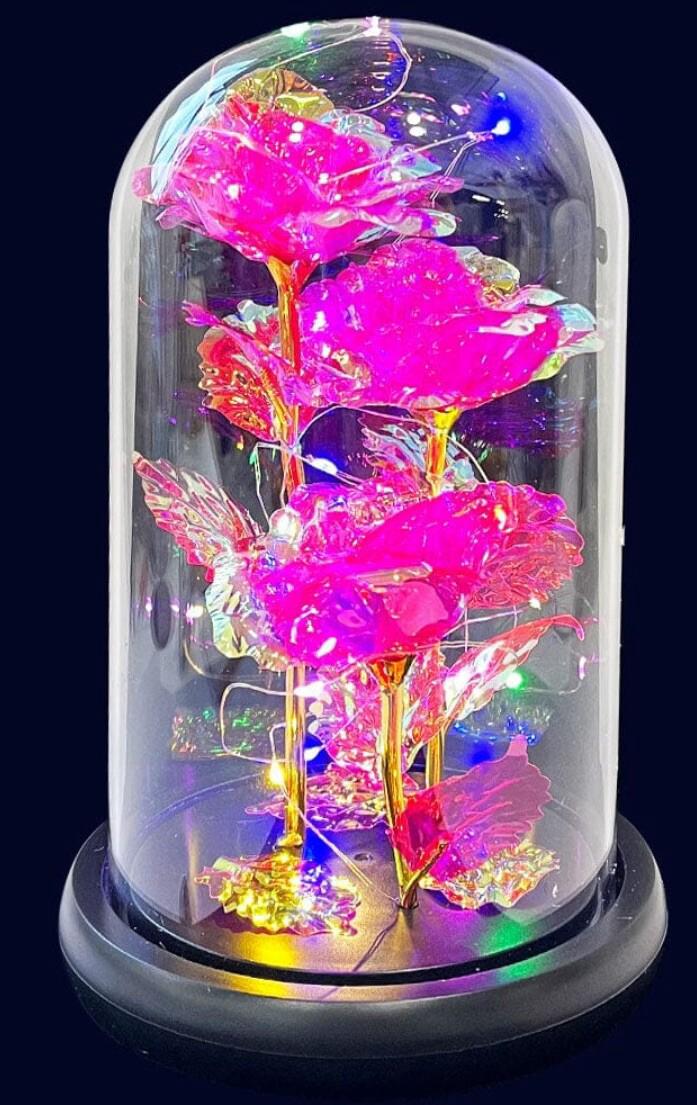 Eternal Light-Up Rose in Glass Dome – Colorful LED Preserved Flower